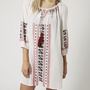 Topshop NWOT Boho Embroidered Dress with Tassels L